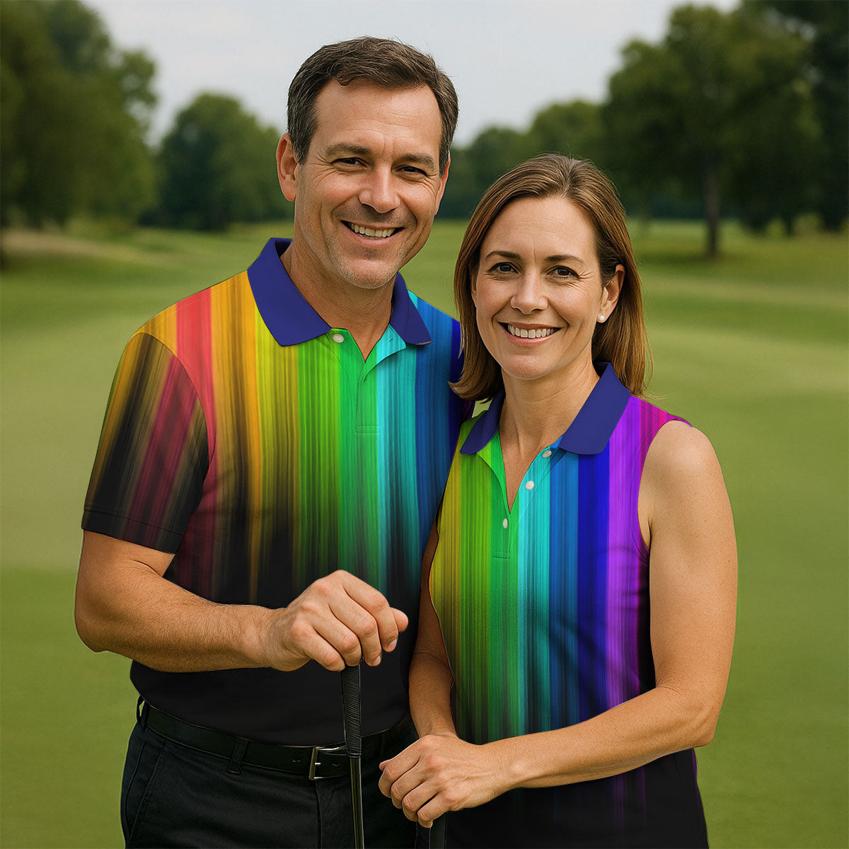 Rainbow Gradient LGBT Support Golf Tops For Men, Gay Pride Month Celebrate Golf Shirts For Men