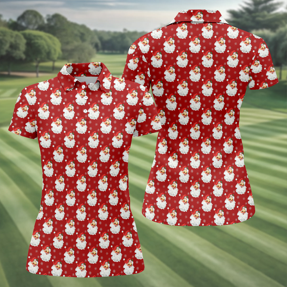 Vintage Santa Claus Red Christmas Women's Golf Tops, Christmas Golf Shirt, Ladies Golf Polos, Golfing Apparel
