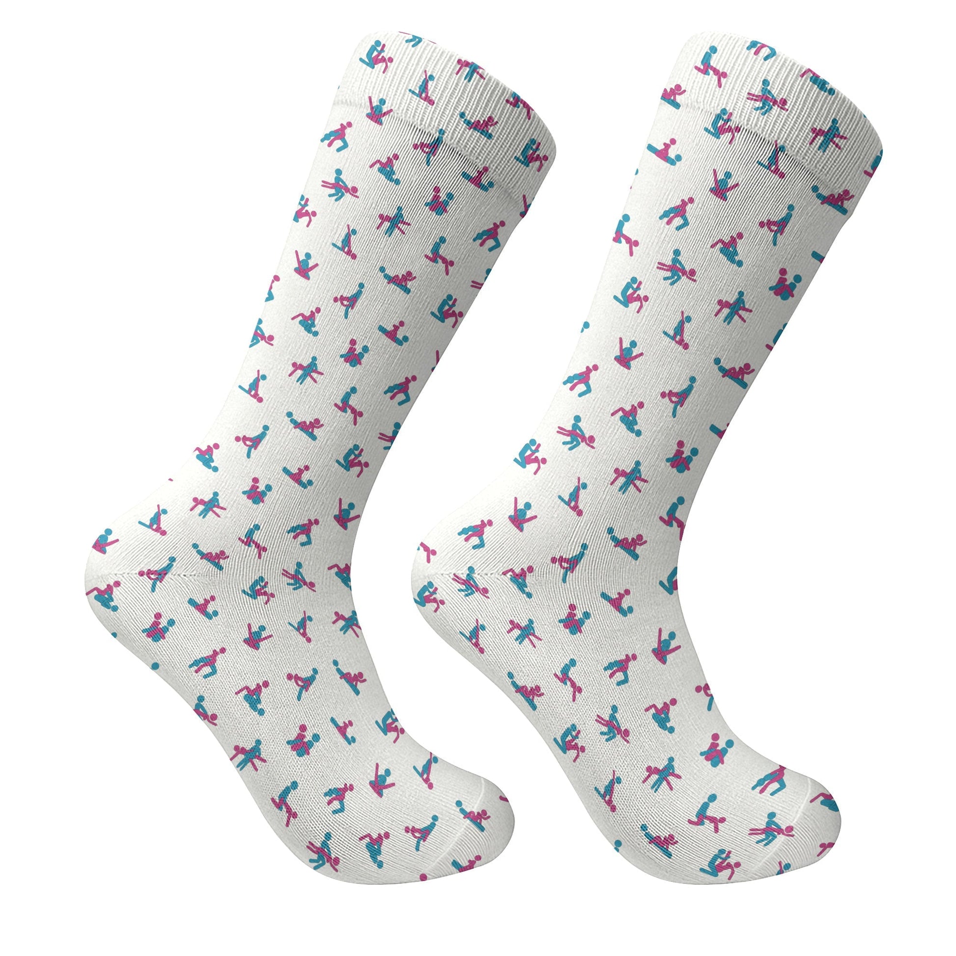 Blue And Pink Naughty Stick People White Golf Socks, Funny Golf Socks, Golf Accessory