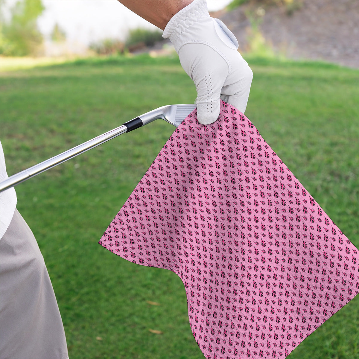 Breast Cancer Awareness Golf Towel, Pink Ribbon Pattern Golf Towels For Breast Cancer Support, Golf Gift For Golfer