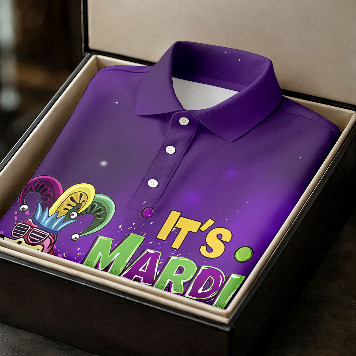 It's Mardi Gras Y'All Funny Flamingo Purple Golf Shirt, Women's Golf Tops, Ladies Golf Shirt