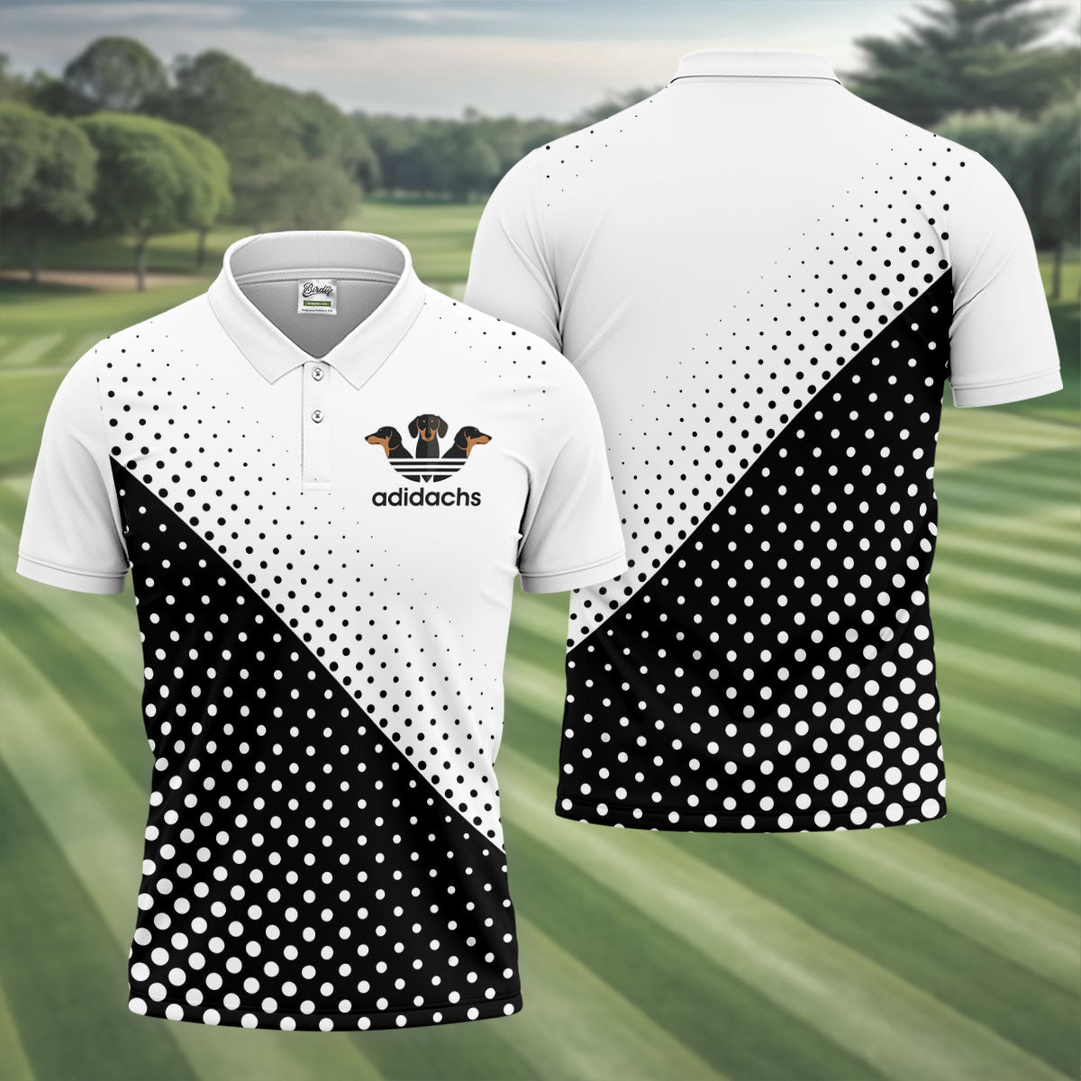 Adidachs Funny Dachshund White Golf Shirt, Men's Funny Golf Shirts, Polo Shirtor Men