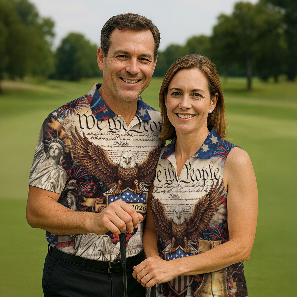 We The People Semiquincentennial Proud America 4th Of July Women Golf Top, 250th Anniversary Patriotic Golf Shirt
