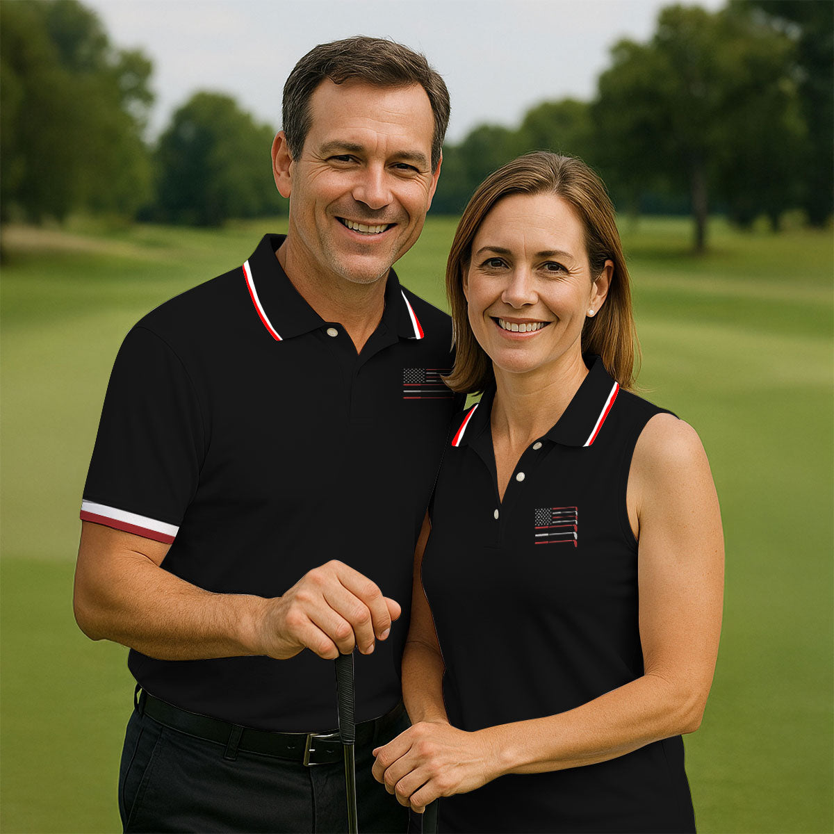 Golf Clubs US Flag Logo 250 Years Black Golf Shirt, Patriotic 4th Of July Golf Shirts For Men