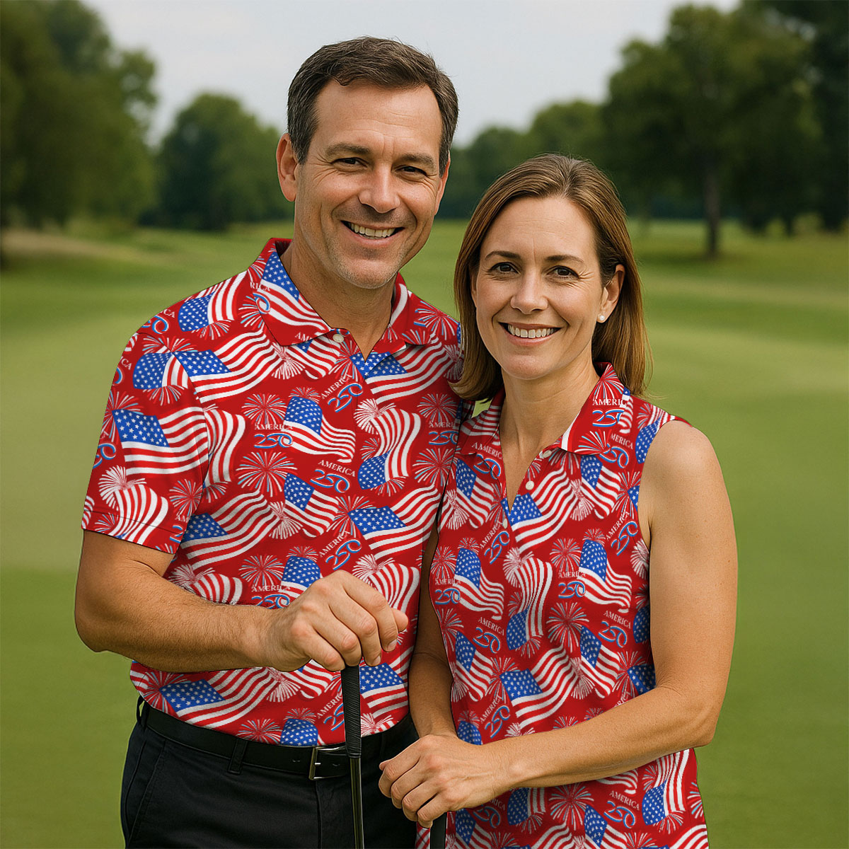 America 250 Anniversary Patriot Flag Red Golf Shirt, Women's Golf Tops, Ladies Golf Shirt