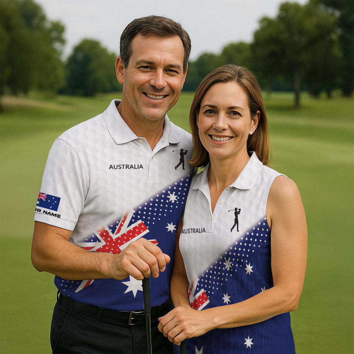 Golf Ball Pattern Australia Flag Print Men's Golf Top, Polo Shirt Men, Golf Shirts For Men