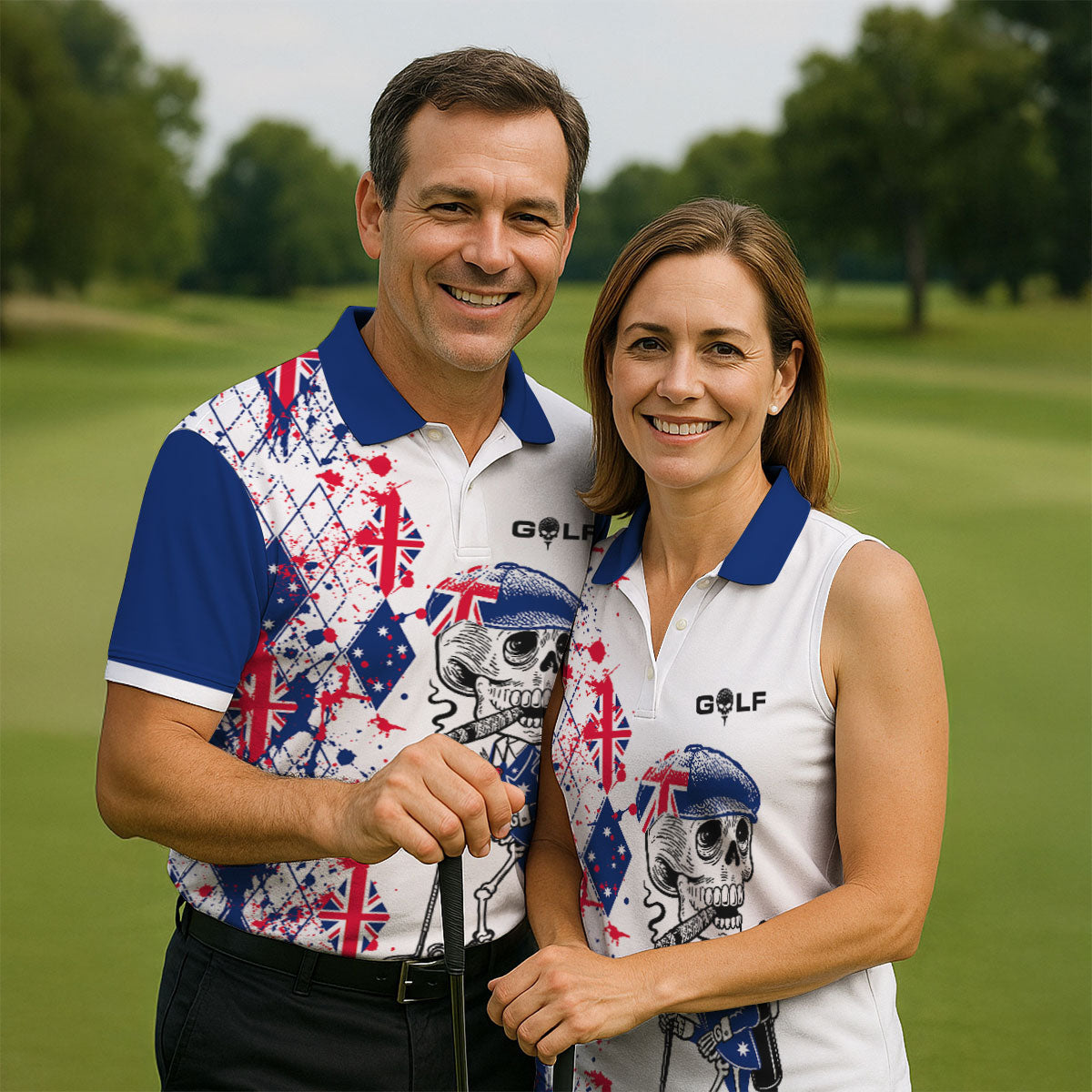 Swing Swear Look For Ball Repeat Australia Flag Print Skeleton Golfer Argyle Golf Shirt, Polo Shirtor Men