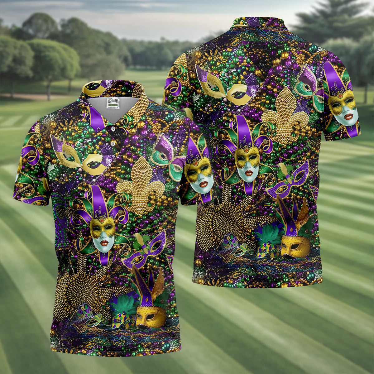 Holiday Mardi Gras Green Purple Gold Golf Tops For Men, Polo ShirtFor Men, Golf Gift For Men