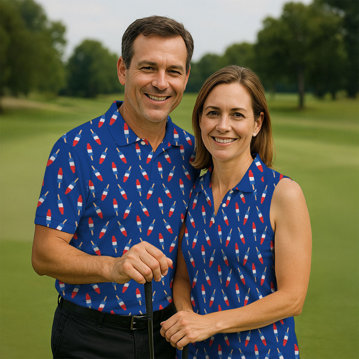 Red White Blue Patriotic Popsicles 4th Of July Golf Shirt, 250th Anniversary Golf Shirts For Men