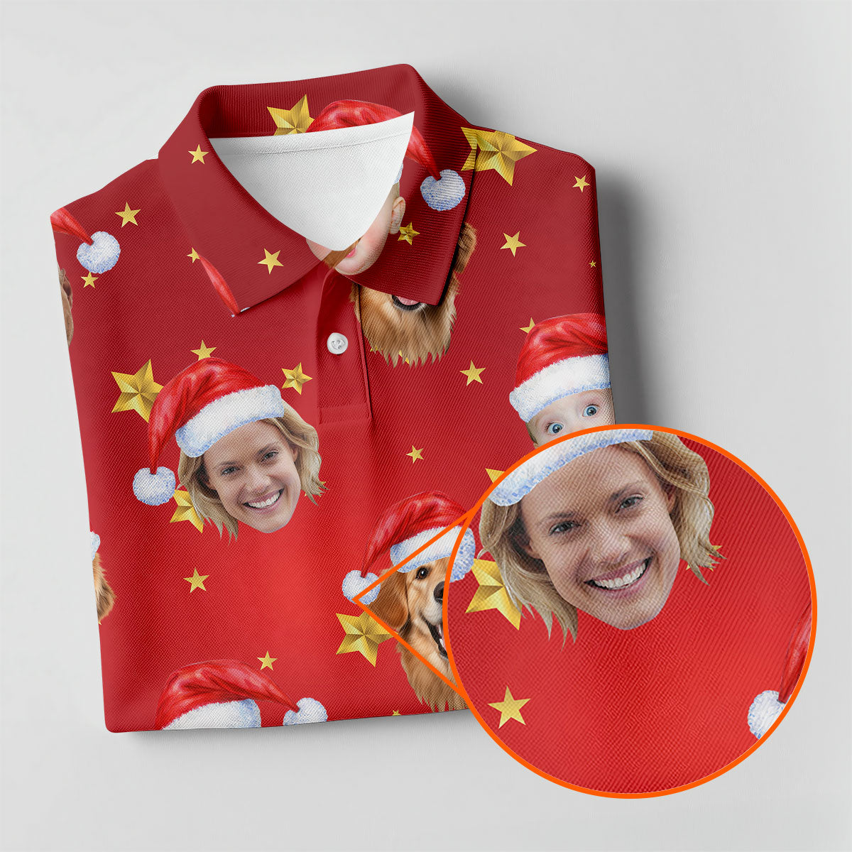 Custom Face Xmas Star Red Golf Shirt, Christmas Golf Shirt, Ladies Golf Tops, Golf Gifts For Women