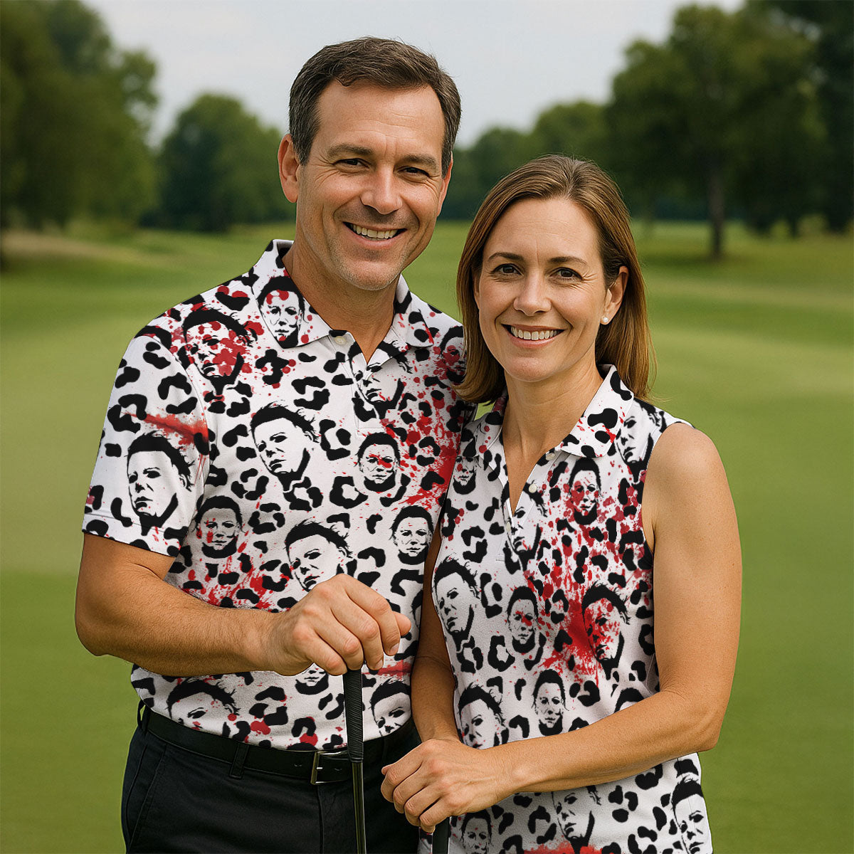 Michael Leopard Men's Golf Shirts, Horror Character Shirt, Halloween Golf Shirt, Fun Golf Shirts For Mens