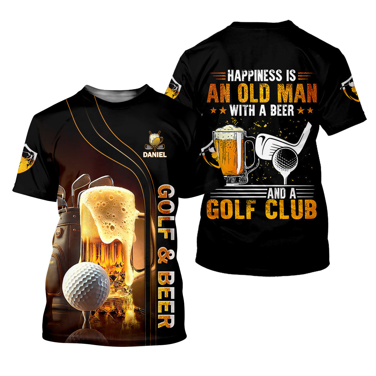 Happiness Is An Old Man With A Beer And A Golf Club Custom Funny Golf Polo ShirtDad Golf Gifts