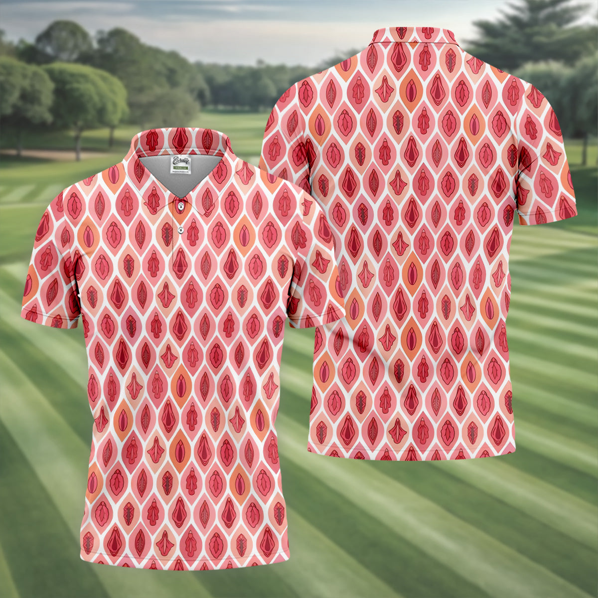 Funny Geometric Pink Golf Shirt, Fun Golf Shirts For Men, Golfing Apparel, Golf Shirts For Men