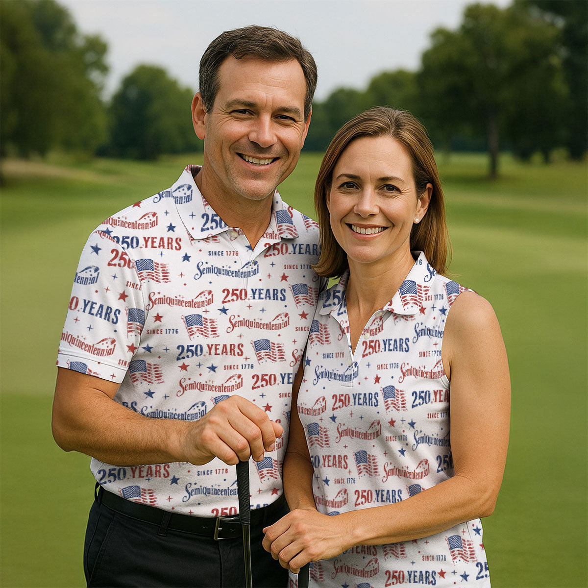 Semiquincentennial 250 Years Since 1776 Golf Tops For Men, 4th Of July Patriotic Golf Shirts For Men