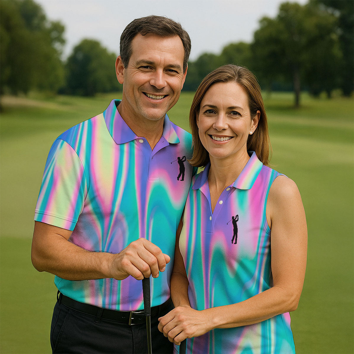 Shimmering Gradient Pattern Golf Shirts For Men, Polo ShirtFor Men, Golfing Apparel