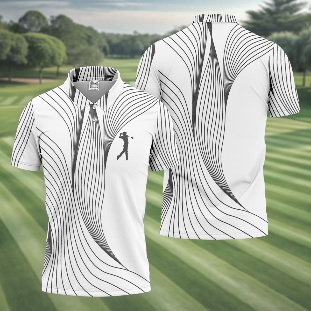 Geometric Line Wavy Line Black And White Golf Shirts For Men, Men's Golf Shirt, Polo ShirtFor Men