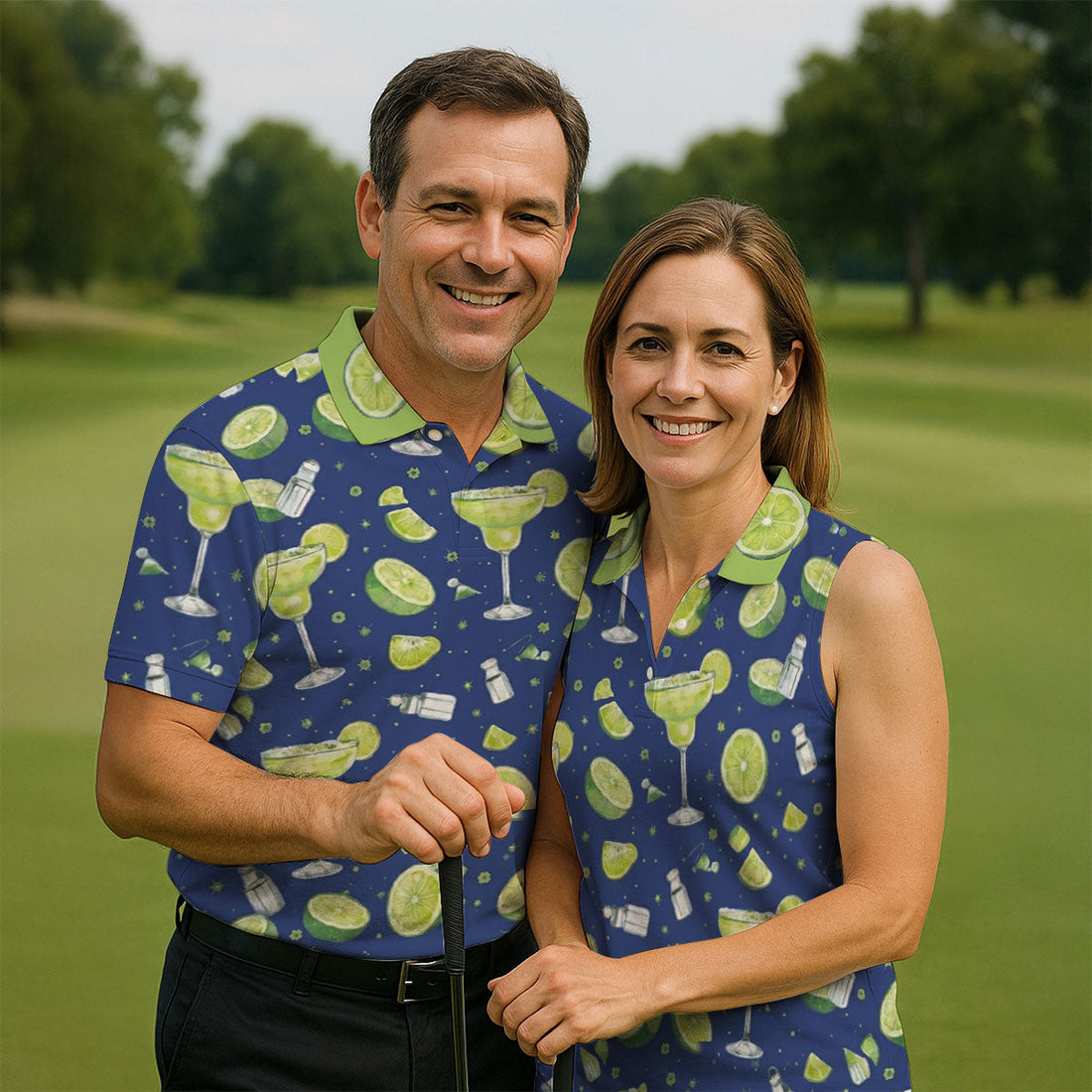 Margarita Cocktail Golf Shirt, Tropical Lime Drink Pattern, Golf Shirt For Men