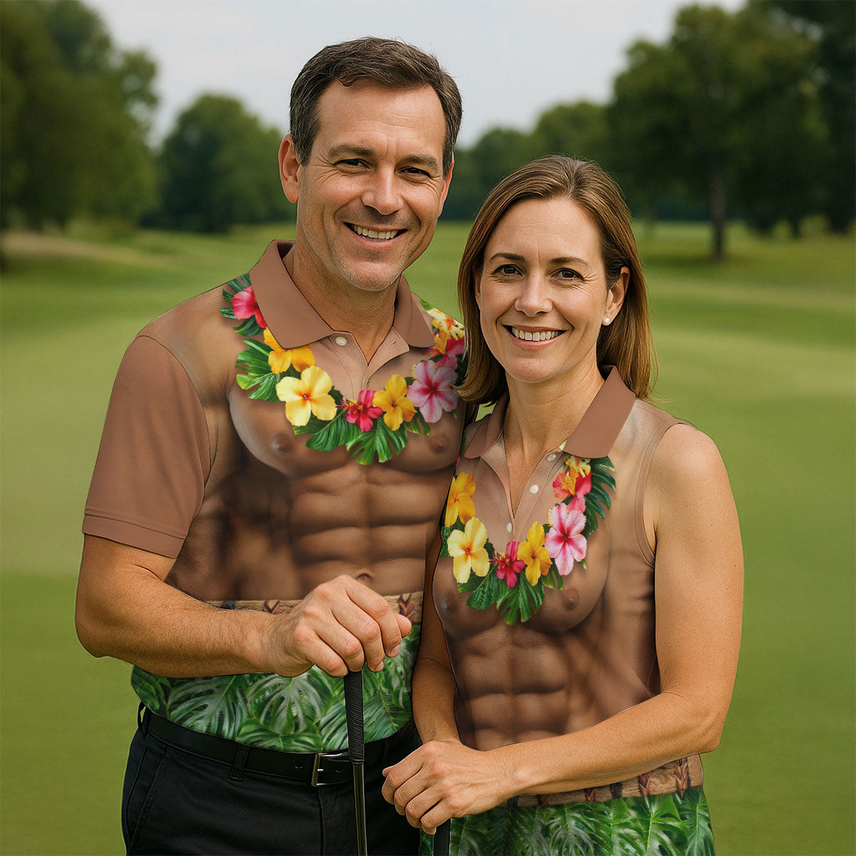 Floral Lei Tropical Theme Party Funny Costume Hawaiian Golf Shirt, Polo Shirtor Men
