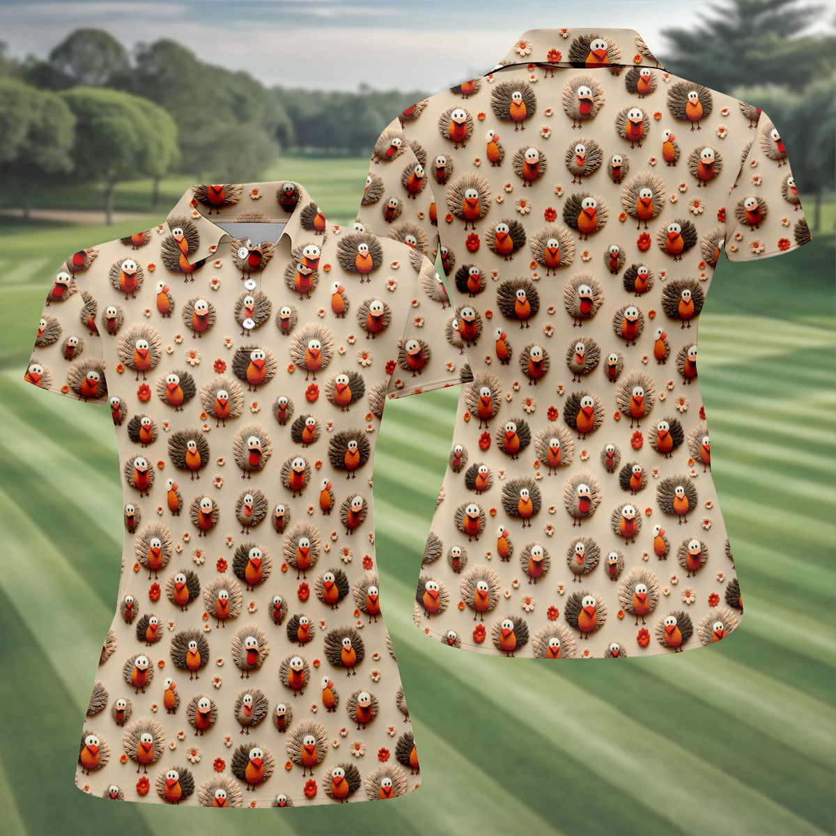 Little Turkey Thanksgiving Fun Women's Golf Shirts, Ladies Golf Tops, Women's Polo ShirtGolfing Apparel