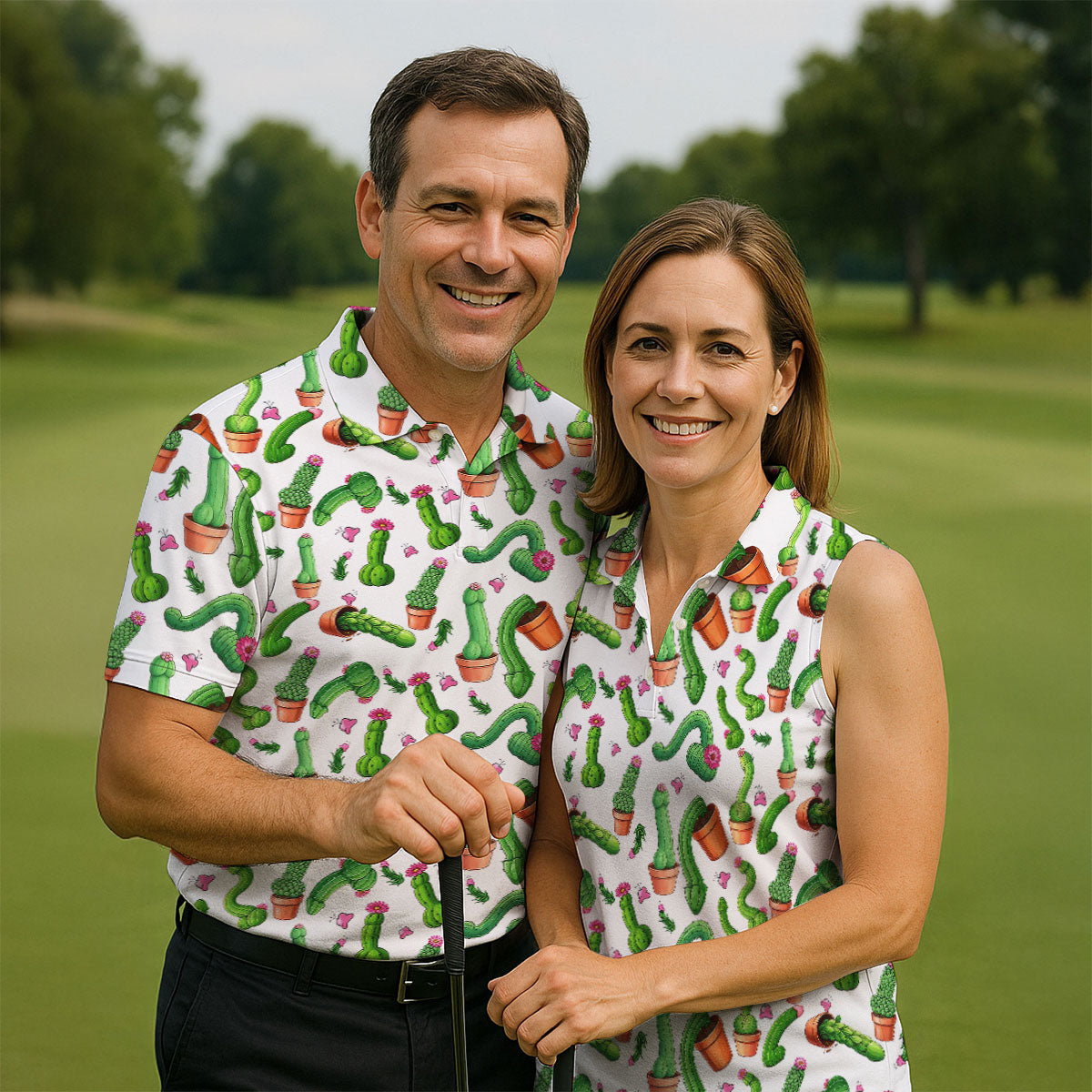 Funny Cactus Adult Humor Mens Golf Shirts, Polo ShirtFor Men, Valentines Golf Gift, Golf Gift For Men
