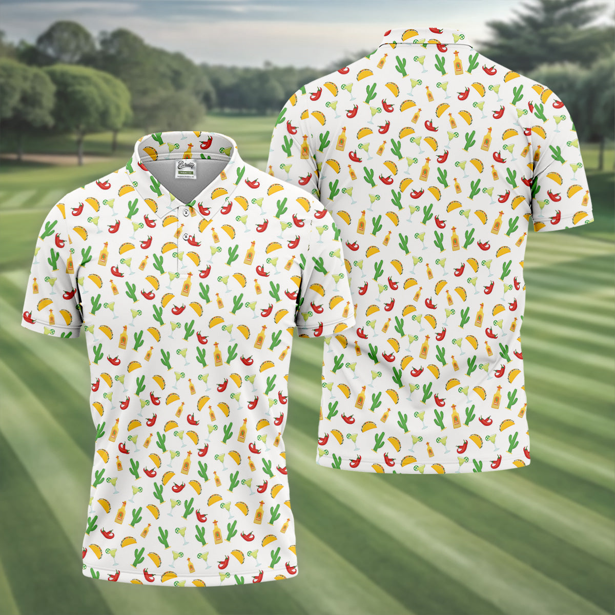 Tropical Vibe Hawaiian Pattern White Golf Shirt, Golf Tops For Men, Golf Gift For Men
