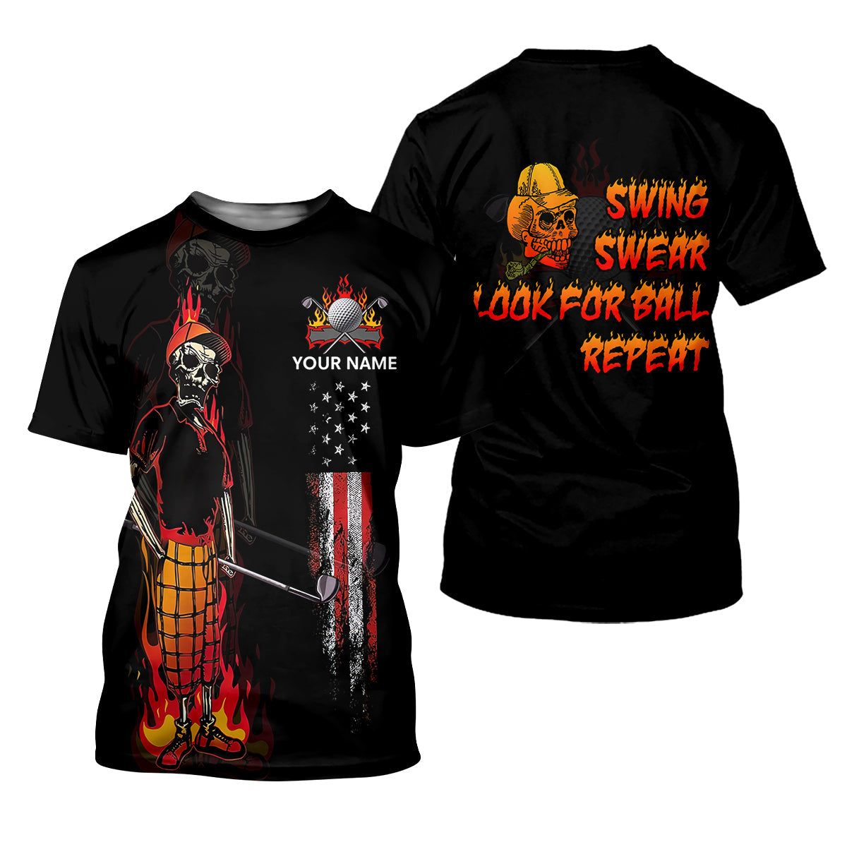 Custom Flaming Skeleton Men's Golf Polo Shirtens Golf Gift, Funny Golf Shirt