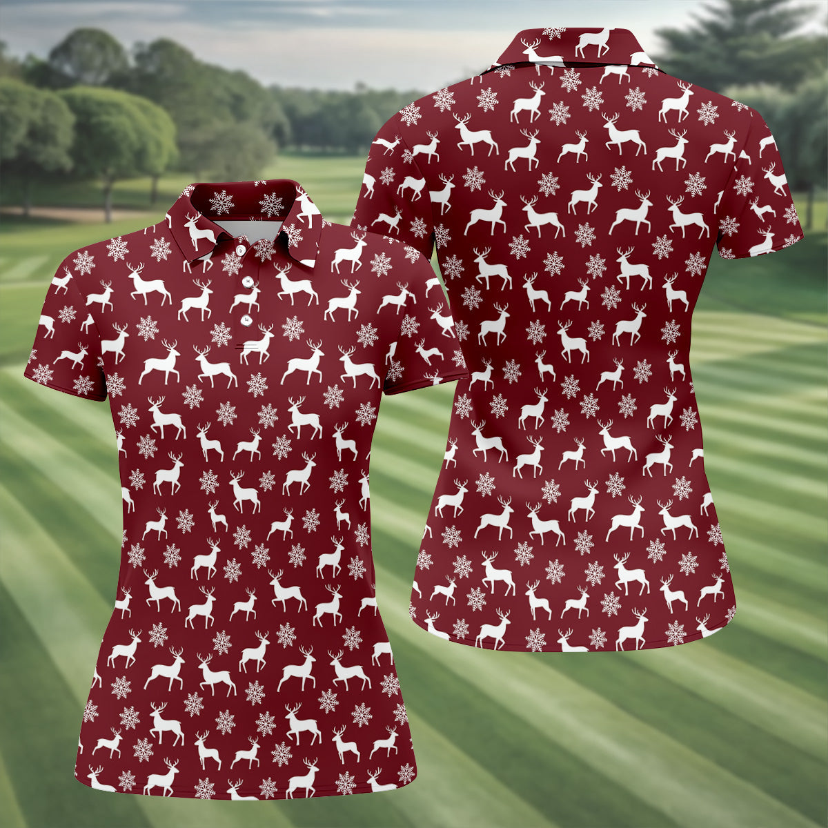 Reindeer Christmas Maroon Golf Shirt, Christmas Golf Shirt, Golf Shirt For Women, Ladies Golf Polos