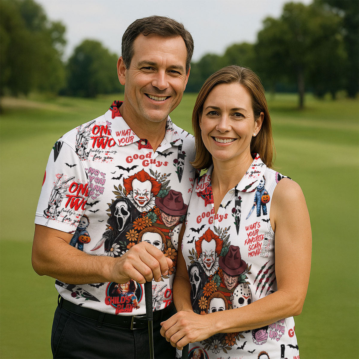 Horror Halloween Character Halloween Golf Shirt, Cool Golf Gift For Horror Fan, Polo ShirtFor Men