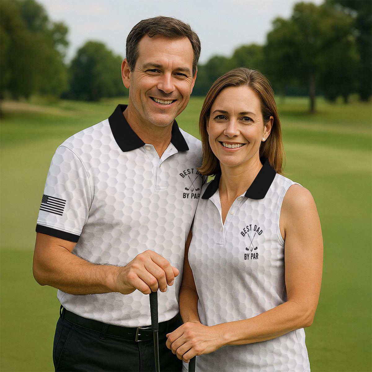 Best Dad By Par US Flag Pattern Father's Day Golf Shirt, Golf Gift For Dad, Polo Shirt Men