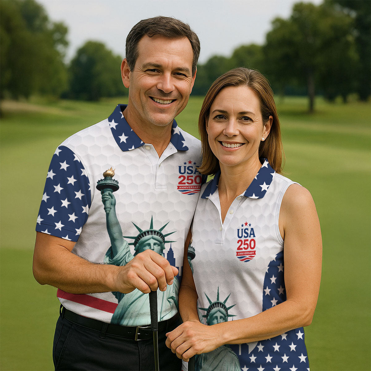 USA 250 Anniversary Statue Of Liberty White Golf Shirt, Patriotic Golf Shirt, 4th Of July Golf Shirts For Men