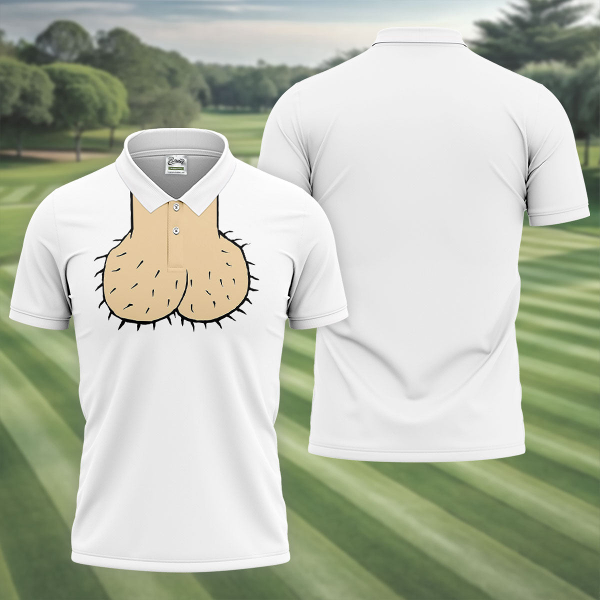 White Funny Dickhead Faux Chest Golf Shirt, Adult Gag Gift Shirt, Rude Humor Shirt