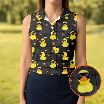 Yellow Rubber Duck Fun Women's Golf Shirts, Black Golf Shirt, Ladies Golf Shirts, Women's Polo Shirt