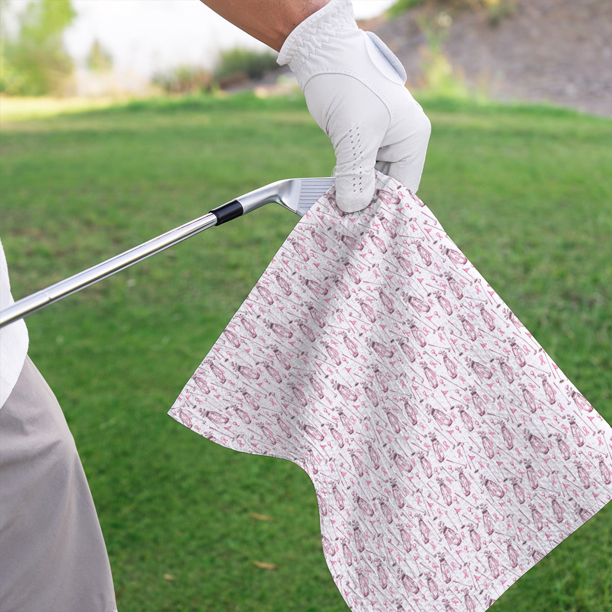 Breast Cancer Pattern Golf Towel, Pink Ribbon Golf Towels for Golf Lovers, Support Breast Cancer Awareness Gift