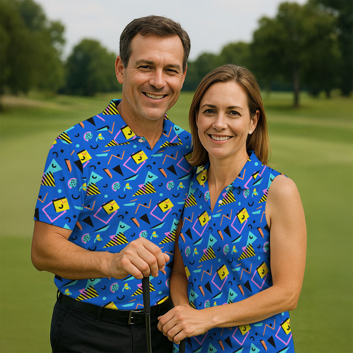 Playful Geometric Memphis Style Golf Tops For Men, Polo ShirtFor Men, Golf Shirts For Men