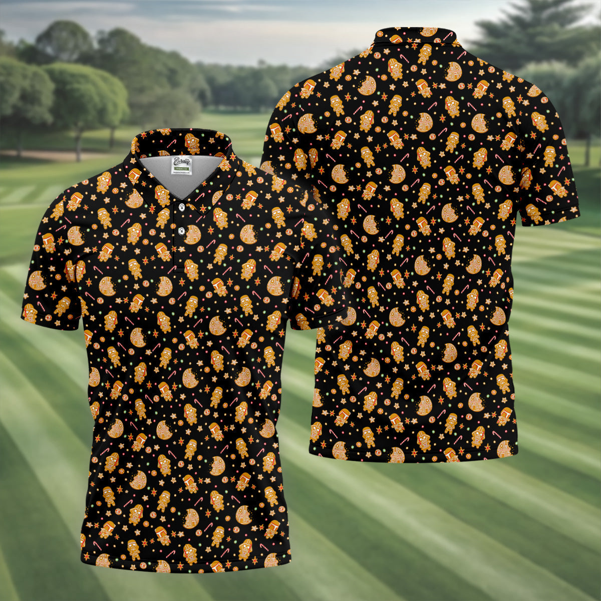 Funny Gingerbread Galaxy Character Golf Tops For Men, Christmas Golf Shirt, Polo ShirtFor Men