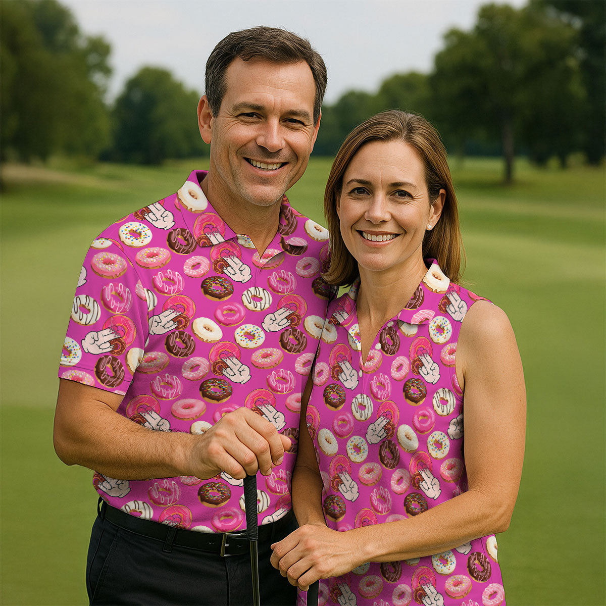 Funny Donut Adult Humor Pink Golf Shirt, Fun Women's Golf Shirts, Women's Golf Tops, Ladies Golf Shirts