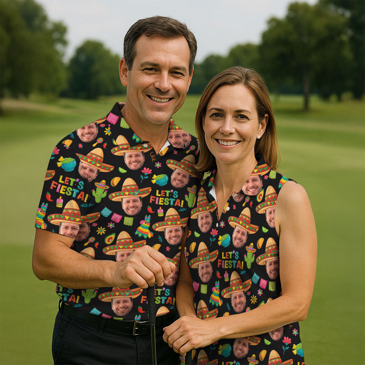 Let's Fiesta Cinco De Mayo Celebration Fiesta Themed Custom Face Black Golf Shirt For Women