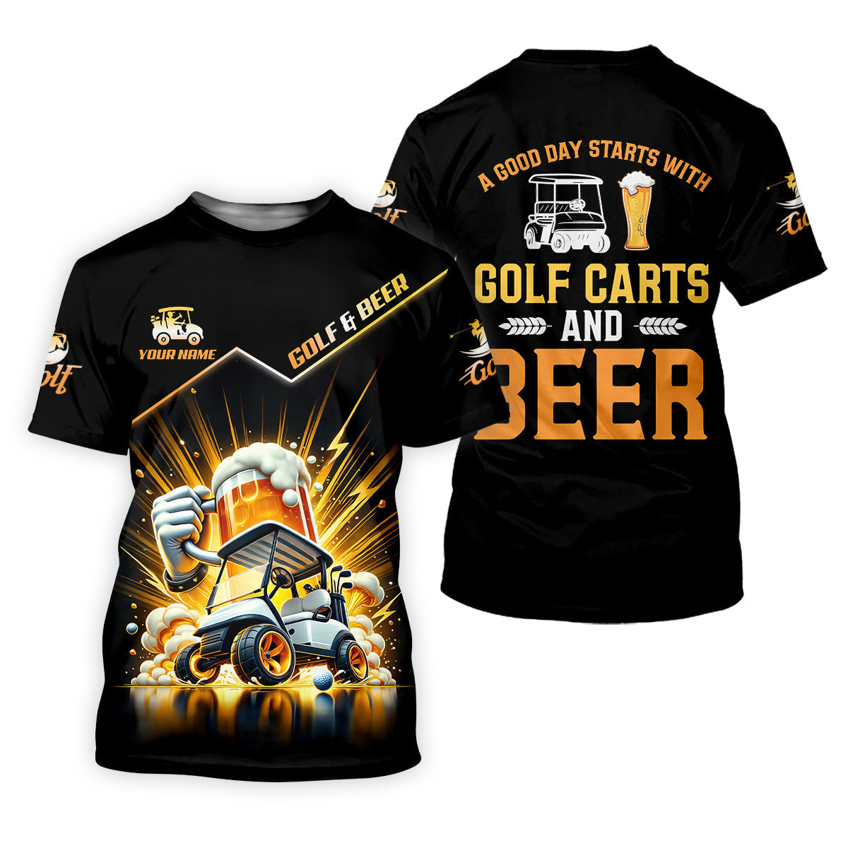 A Good Day Starts With Golf Carts And Beer Custom Funny Golf Polo Shirtad Golf Gifts