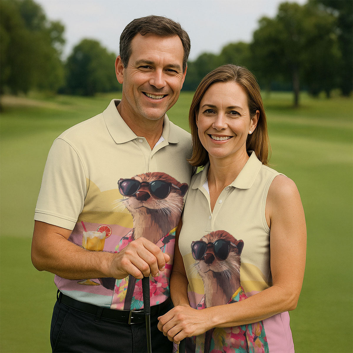Funny Otter Tropical Theme Hawaiian Golf Shirt, Polo Shirt Men, Golfing Apparel