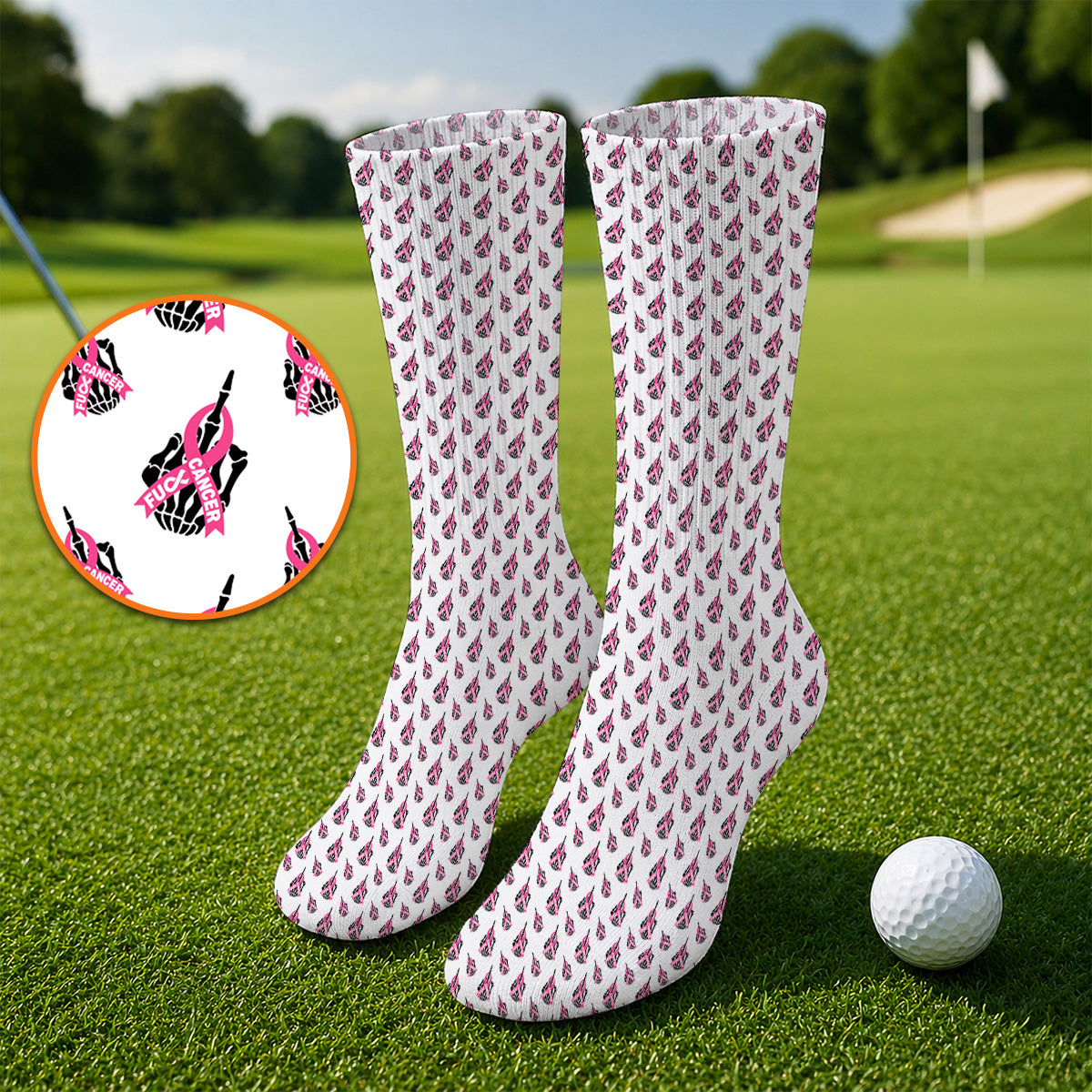 Breast Cancer Awareness Golf Socks, Pink Ribbon Pattern Golf Sock For Breast Cancer Support, Golf Gift For Golfer