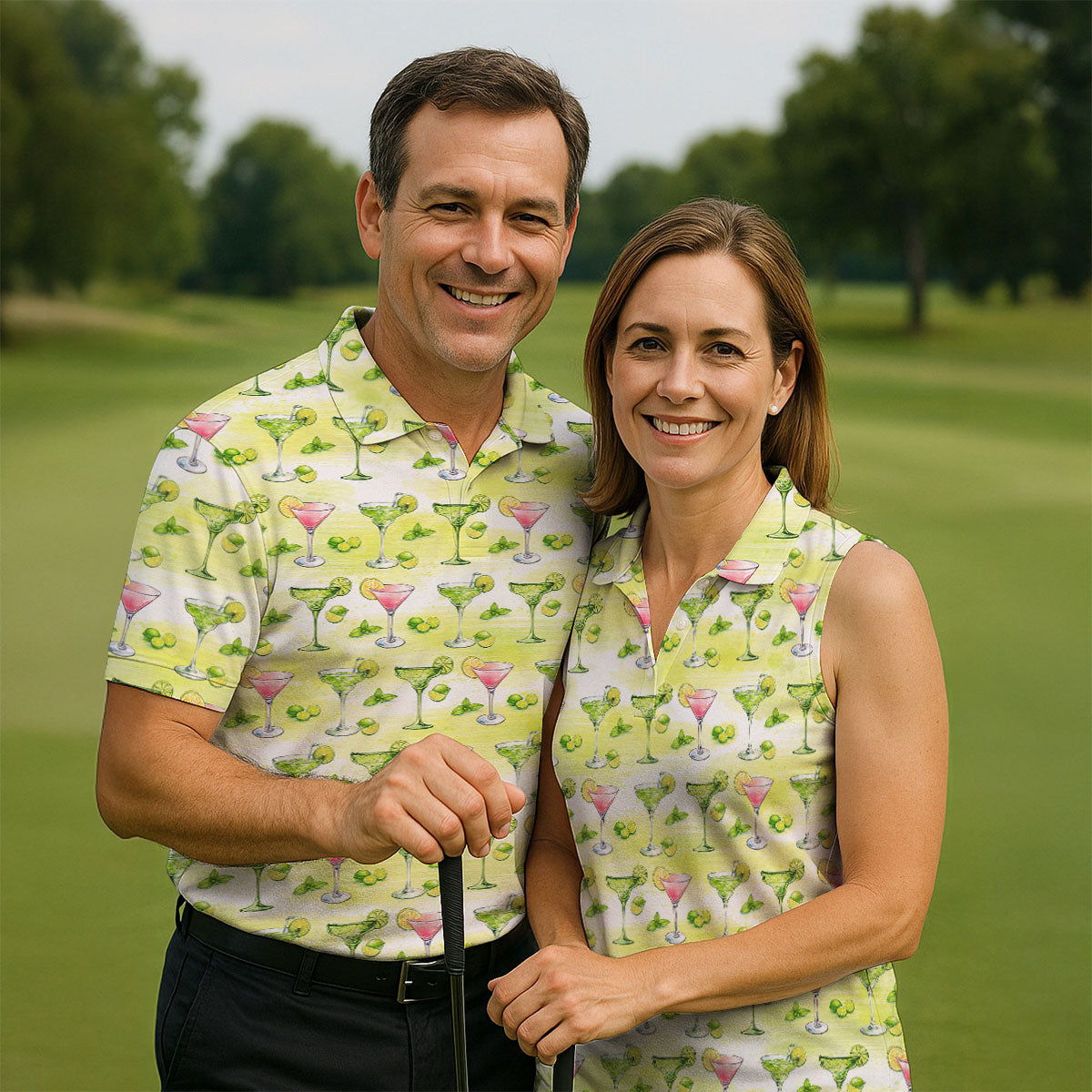 Vintage Margarita Cocktail Lime Pattern Golf Shirt, Women’s Golf Polo, Golf Tops For Women