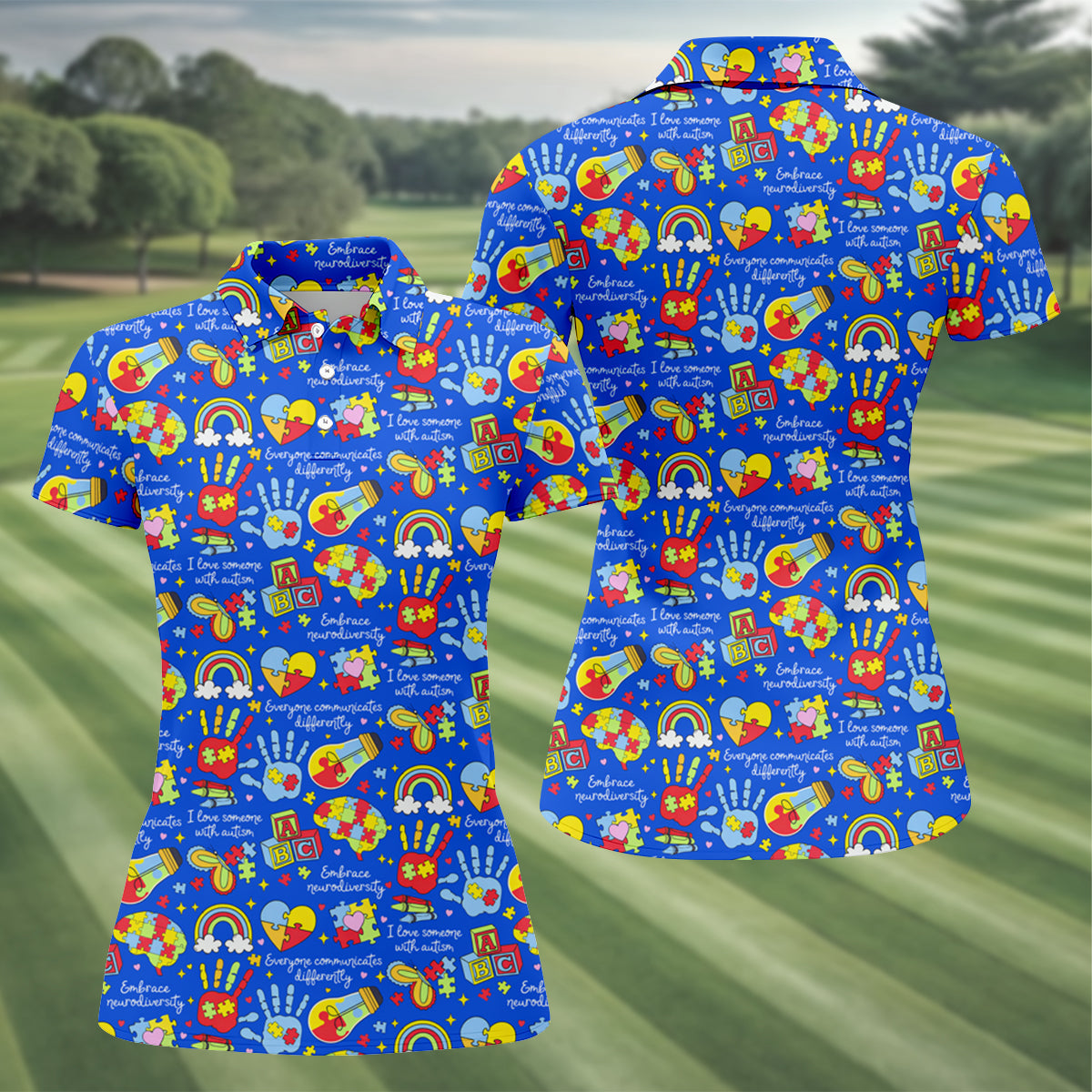 I Love Someone With Autism Blue Golf Shirt, Autism Awareness Color Ladies Golf Shirts, Ladies Golf Polos