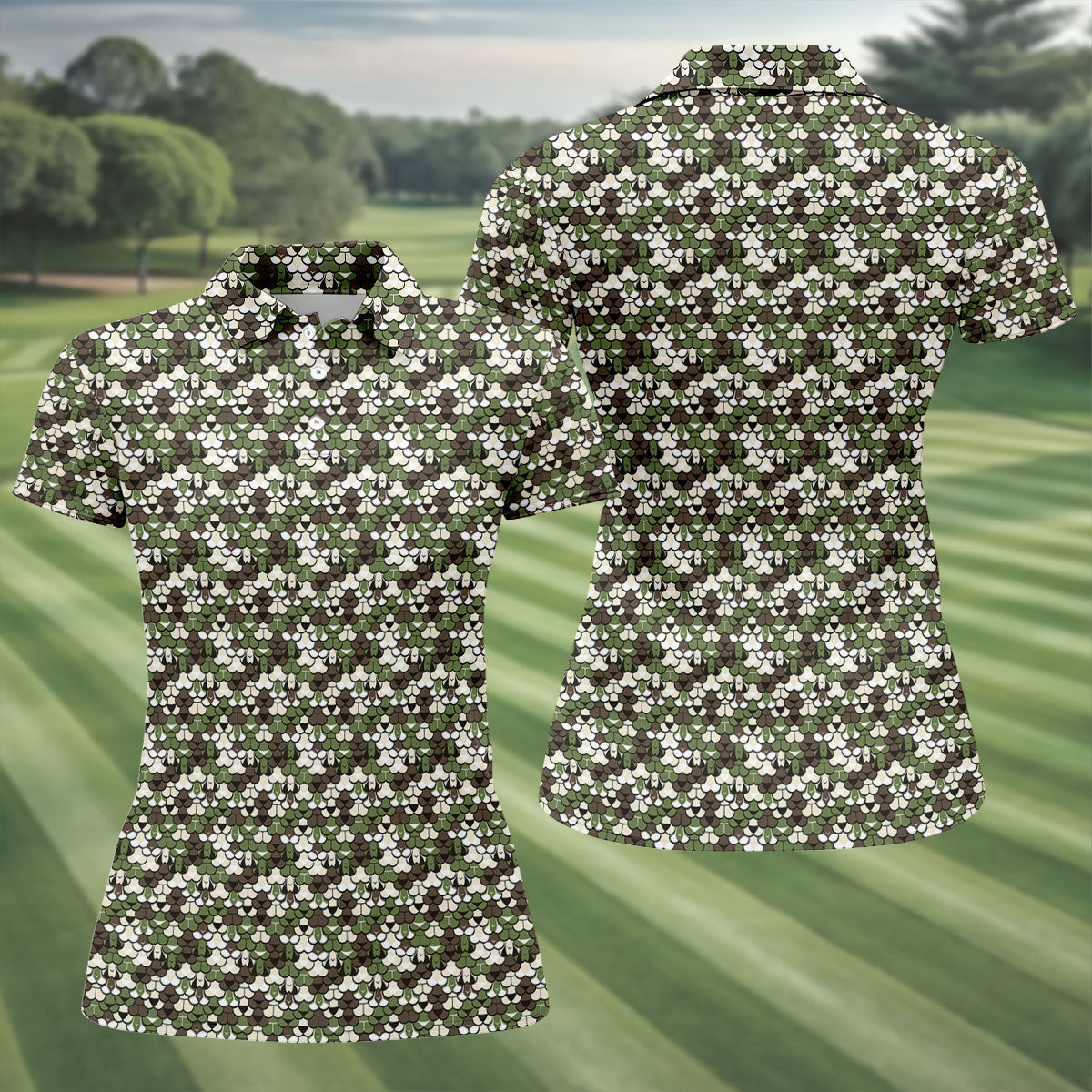 Adult Humor Mermaid Scale Golf Shirt, Woodland Scale Pattern Polo, Polo Shirts For Women