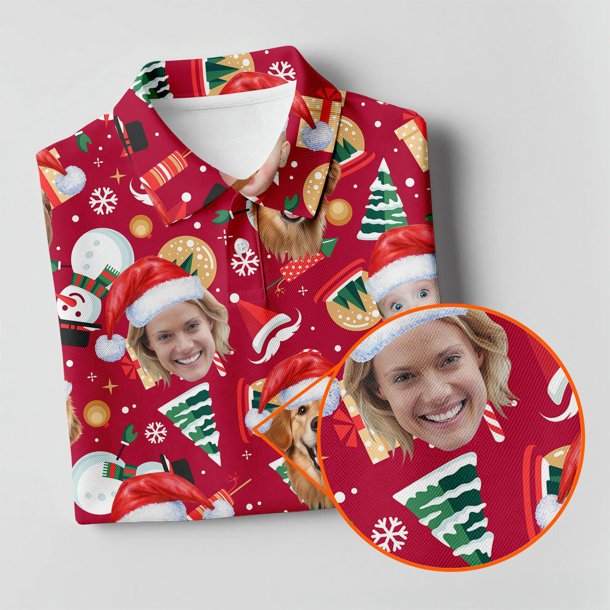 Custom Face Christmas Icons Red Golf Shirt, Christmas Golf Shirt, Ladies Golf Shirts, Golf Gifts For Women