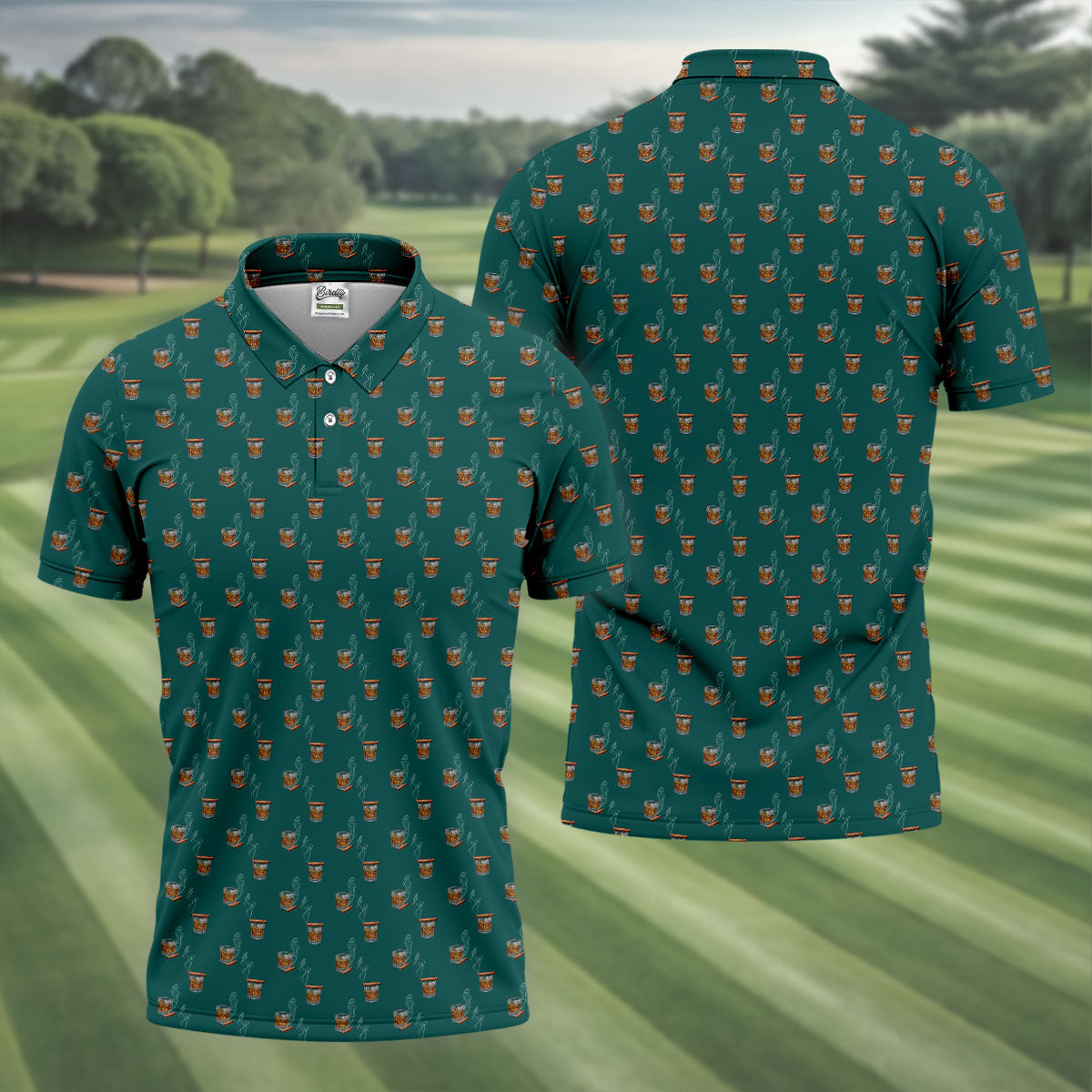 Smoke Whiskey Green Golf Shirt, Golf Whiskey Polo ShirtFor Men, Golf Shirts For Men