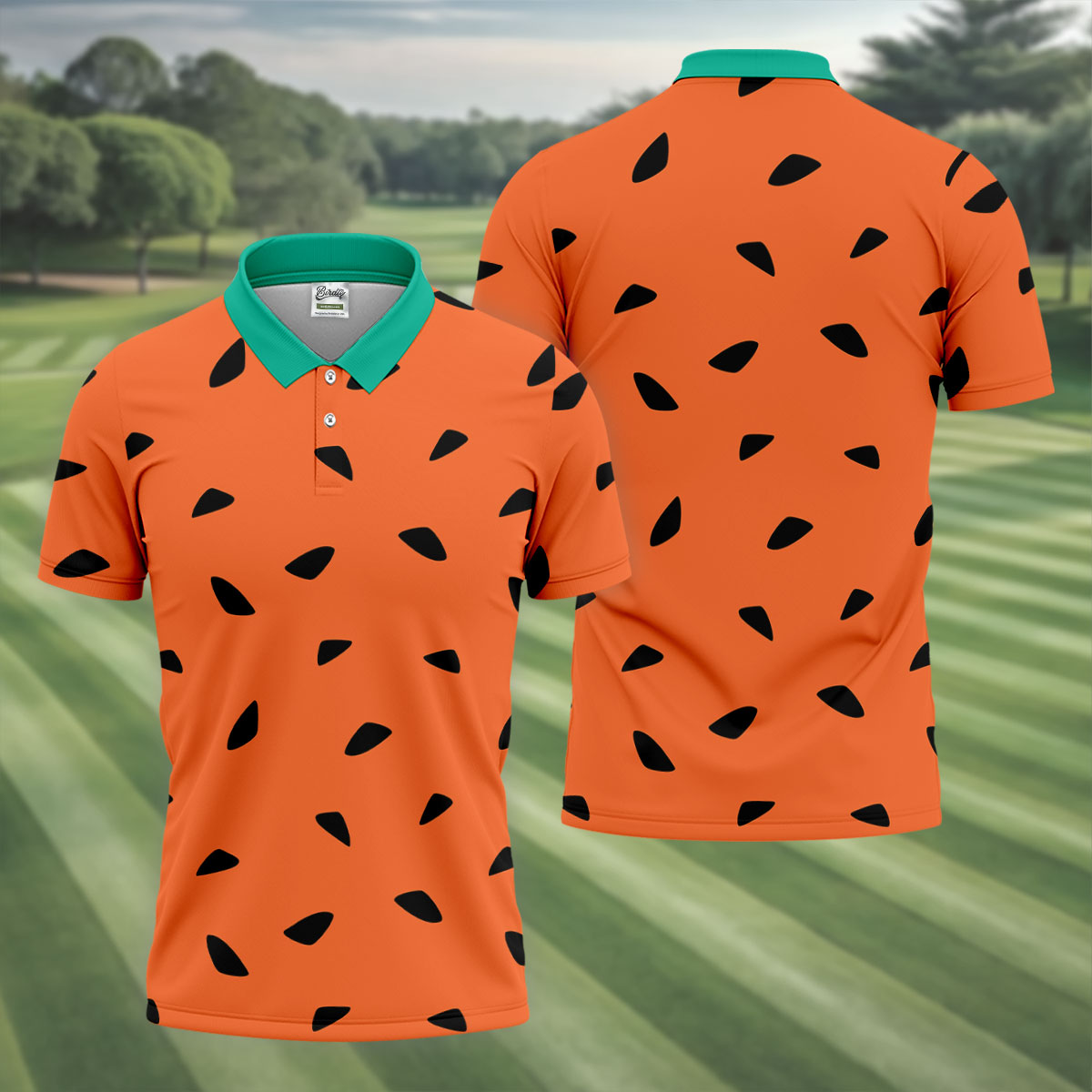 Watermelon Slice Polo Shirt, Orange Summer Design, Golf Shirts For Men