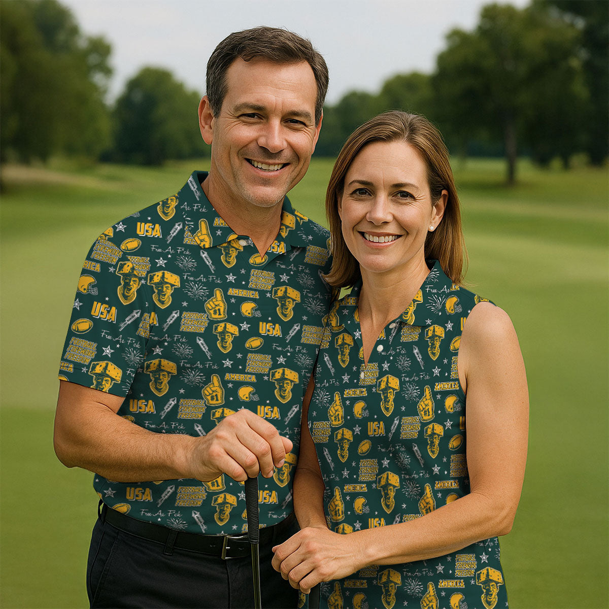 Cheesehead Dark Green And Gold Sport Polo, American Football League Gift Ideas For Football Fans