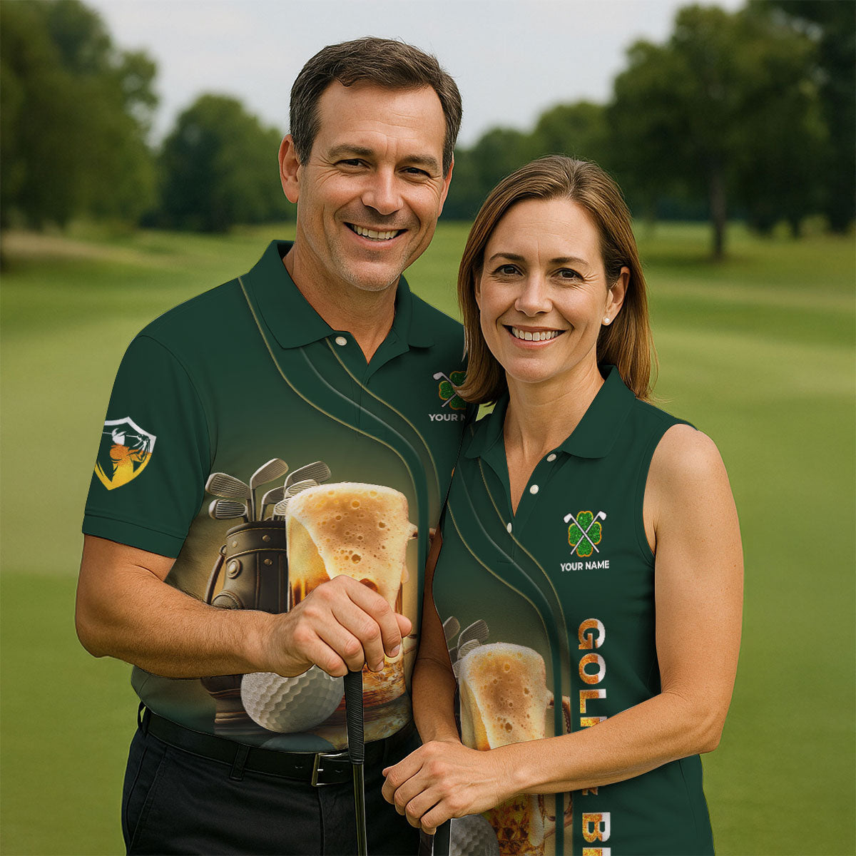 Golf Beer Birdie Bogey Eagle Par St Patrick's Day Green Golf Polos For Men, Golf Shirts For Men, St Patricks Day Golf Shirt