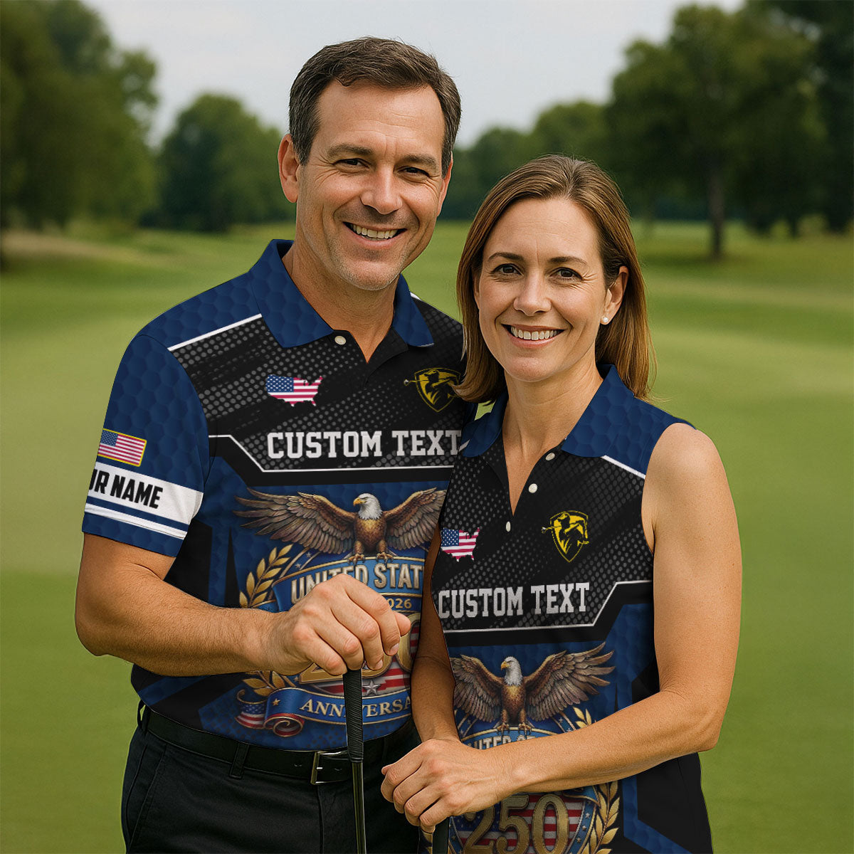 US 250 Anniversary Patriotic 4th Of July Navy Golf Shirt, Polo Shirtor Men, Golf Shirts For Men