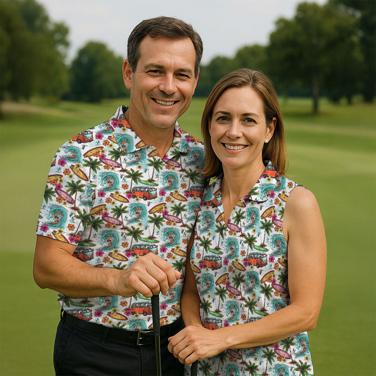 Tropical Trip Big Wave Riders Hawaiian Golf Shirt, Polo Shirtor Men, Golfing Apparel